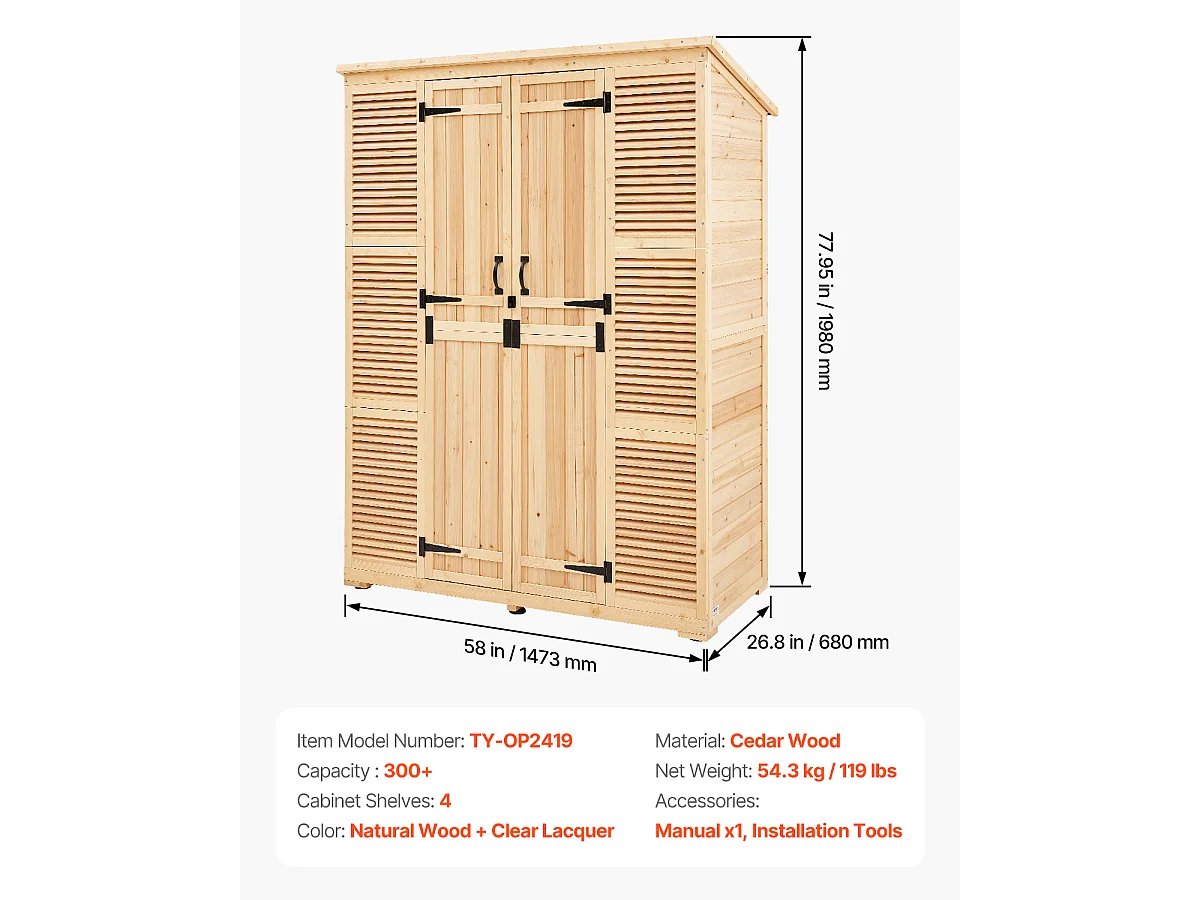 Abri de Rangement SucceBuy Extérieur en Bois 58 x 78 Pouces pour Outils de Jardin
