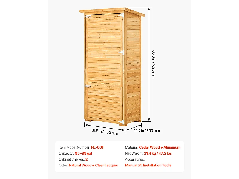 Grand Abri de Rangement Extérieur en Bois SucceBuy 31,5 x 63,8 Pouces