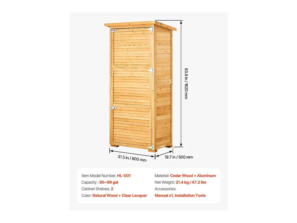 Grand Abri de Rangement Extérieur en Bois SucceBuy 31,5 x 63,8 Pouces