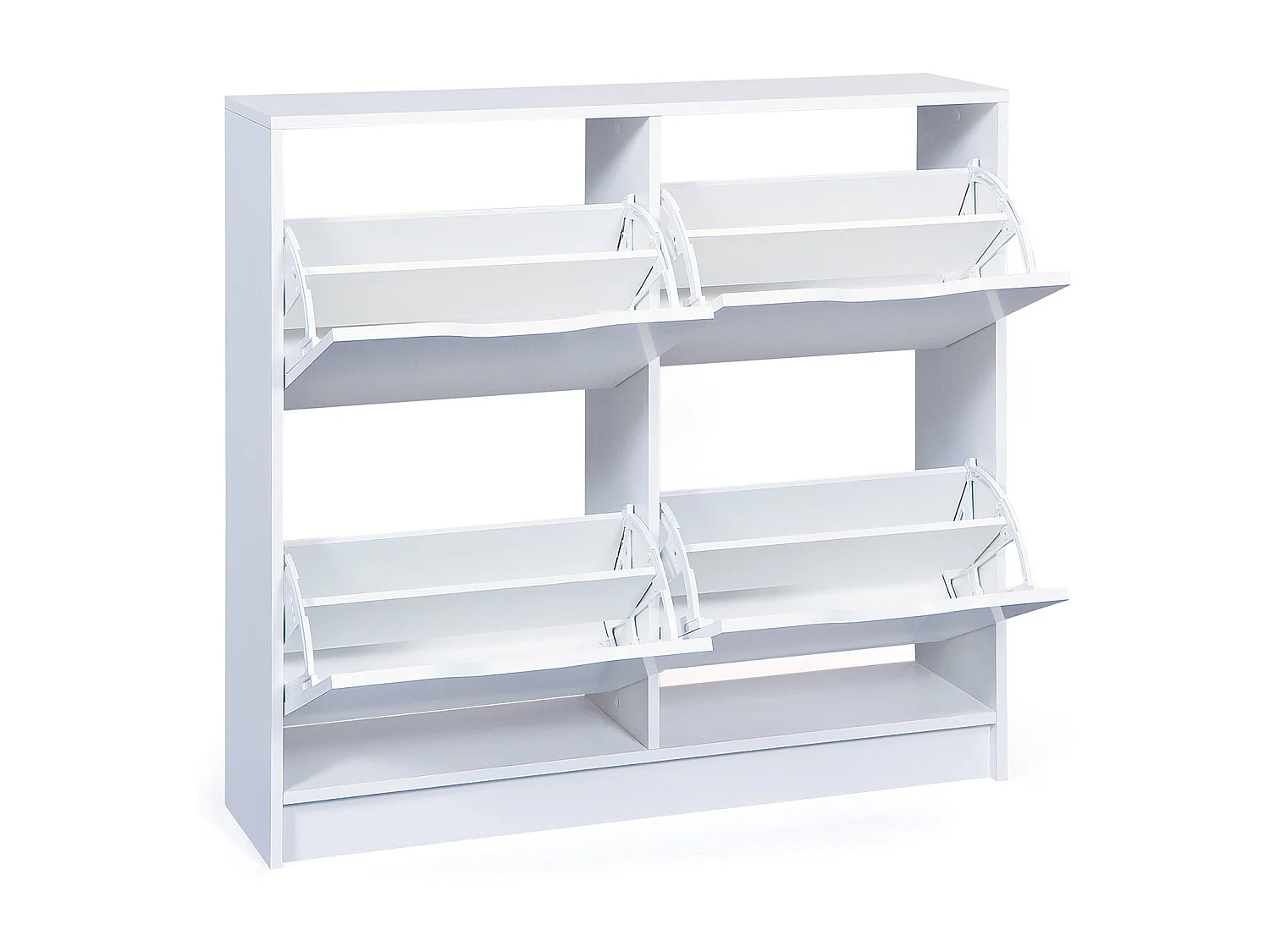 Commode meuble à chaussures 4 portes coloris blanc - Longueur 100 x profondeur 25 x hauteur 90 cm