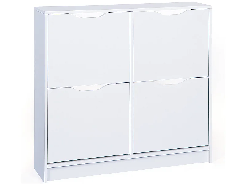 Commode meuble à chaussures 4 portes coloris blanc - Longueur 100 x profondeur 25 x hauteur 90 cm