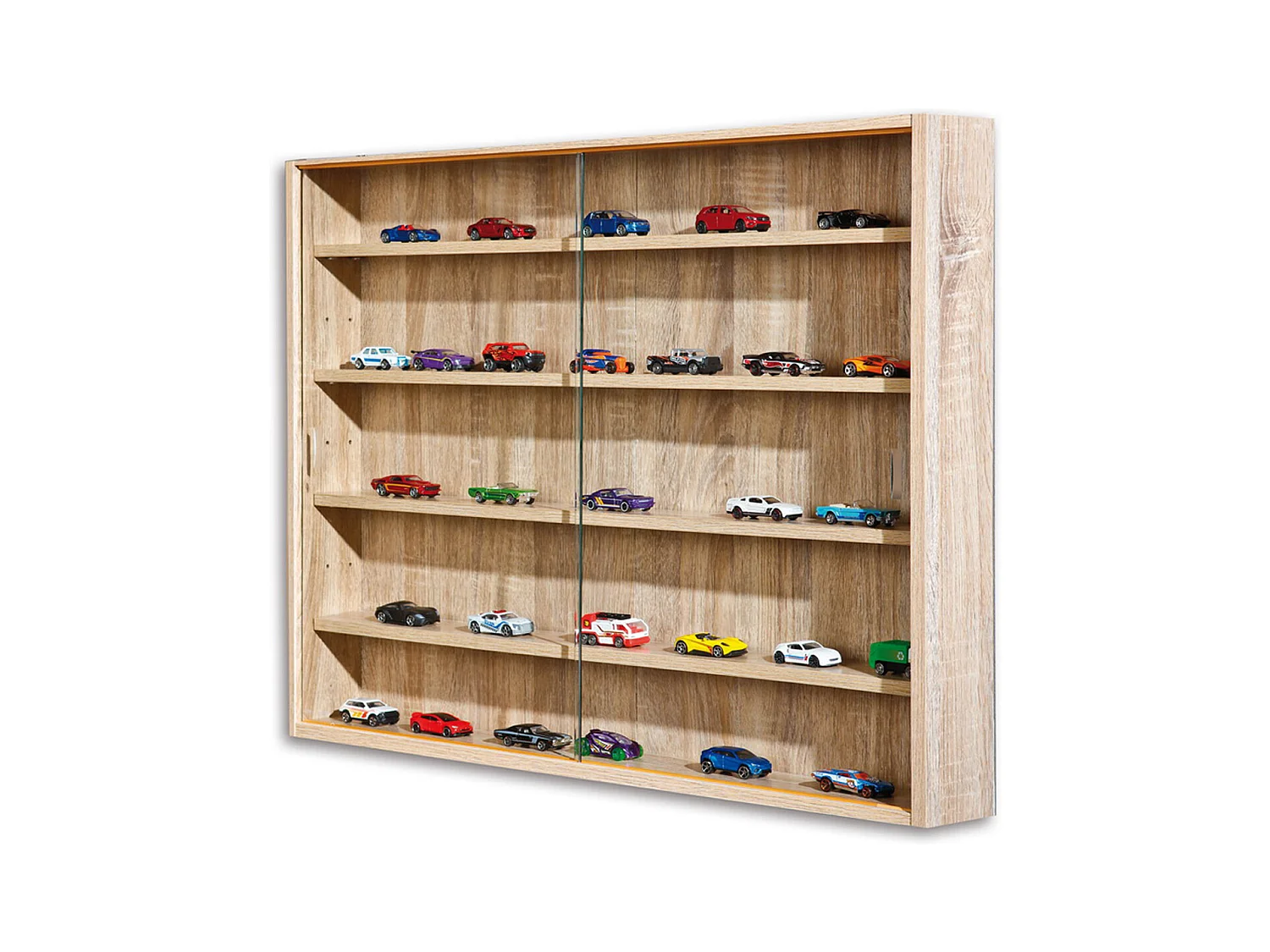 Vitrine murale pour miniatures en panneaux de particules coloris sonoma, L80 x P9,5 x H60 cm