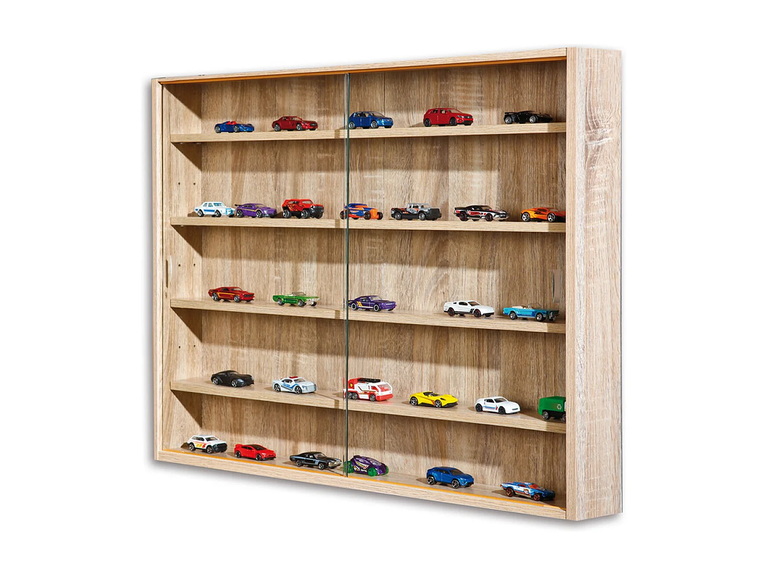 Vitrine murale pour miniatures en panneaux de particules coloris sonoma, L80 x P9,5 x H60 cm