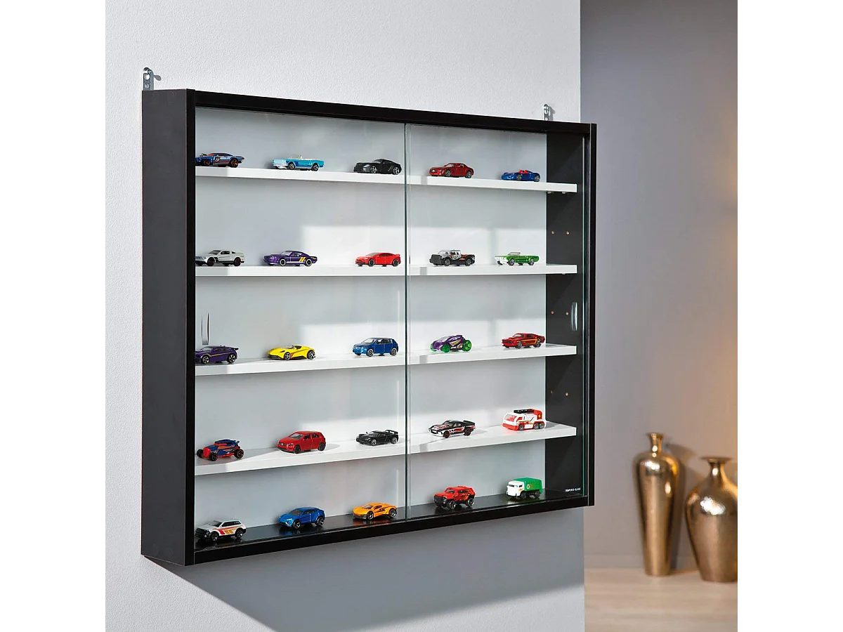 Vitrine murale pour miniature en panneaux de particules Blanc et noir, L80 x P9,5 x H60 cm