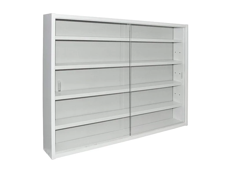 Vitrine murale pour miniatures en panneaux de particules coloris blanc, L80 x P9,5 x H60 cm