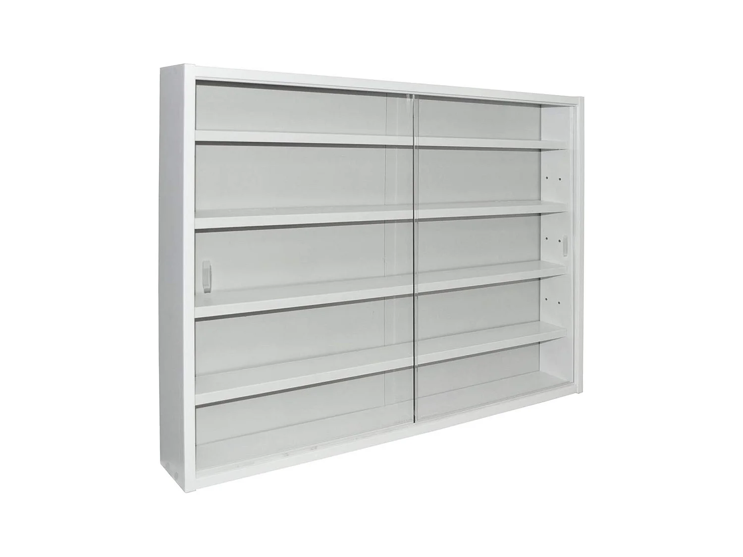 Vitrine murale pour miniatures en panneaux de particules coloris blanc, L80 x P9,5 x H60 cm