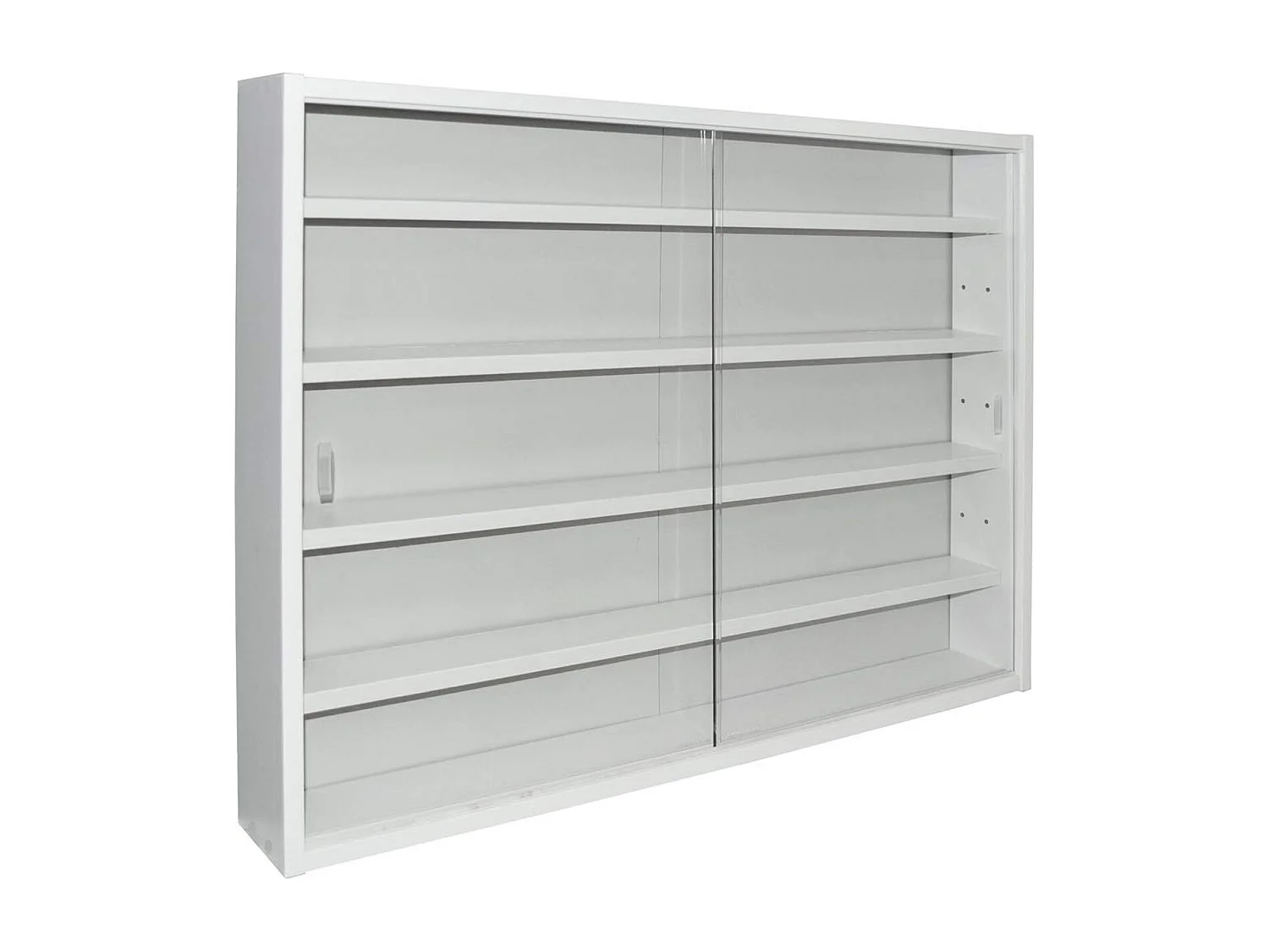 Vitrine murale pour miniatures en panneaux de particules coloris blanc, L80 x P9,5 x H60 cm