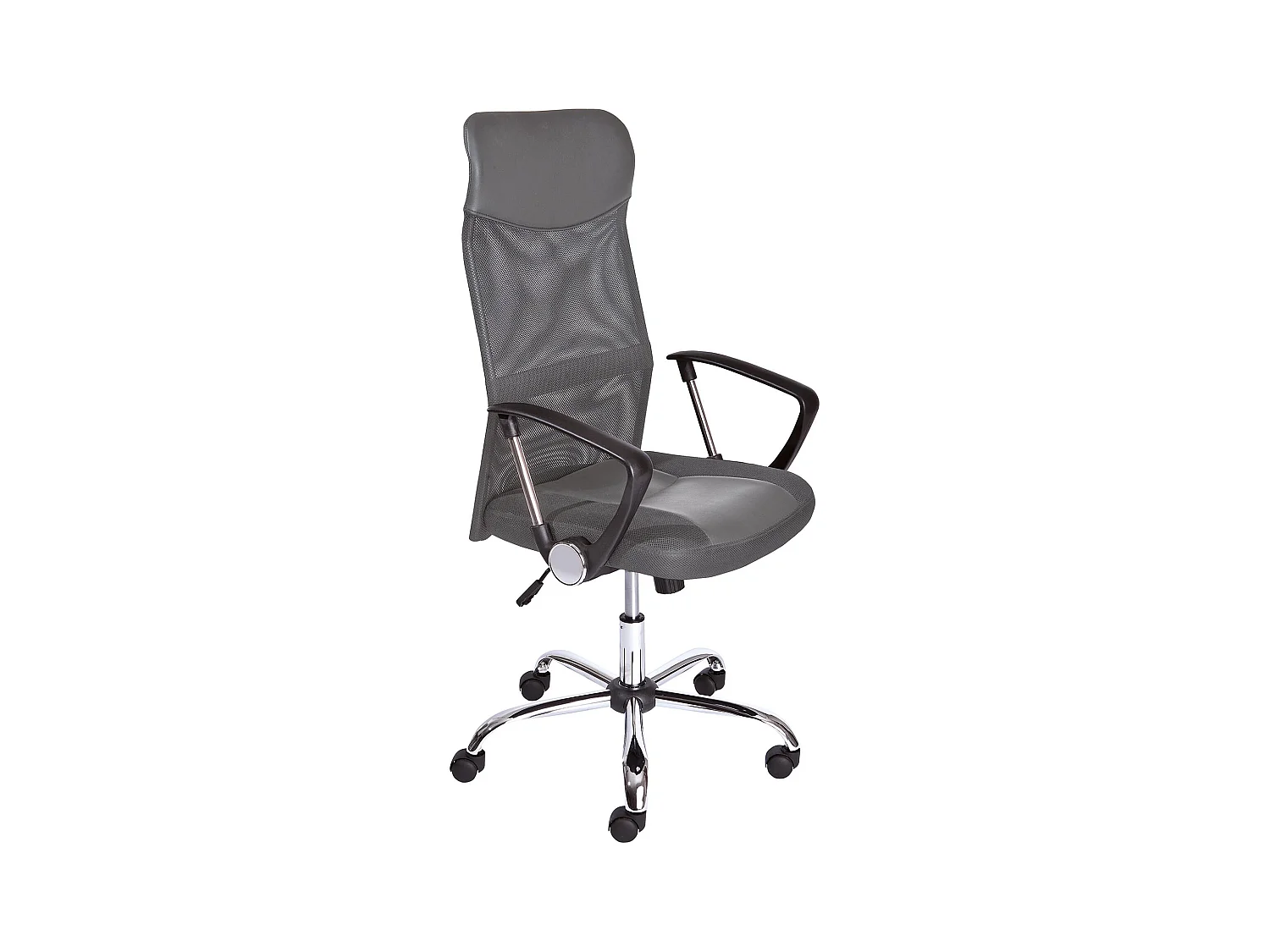 Fauteuil de bureau avec roulettes en simili-cuir coloris gris et pieds en métal chromé=