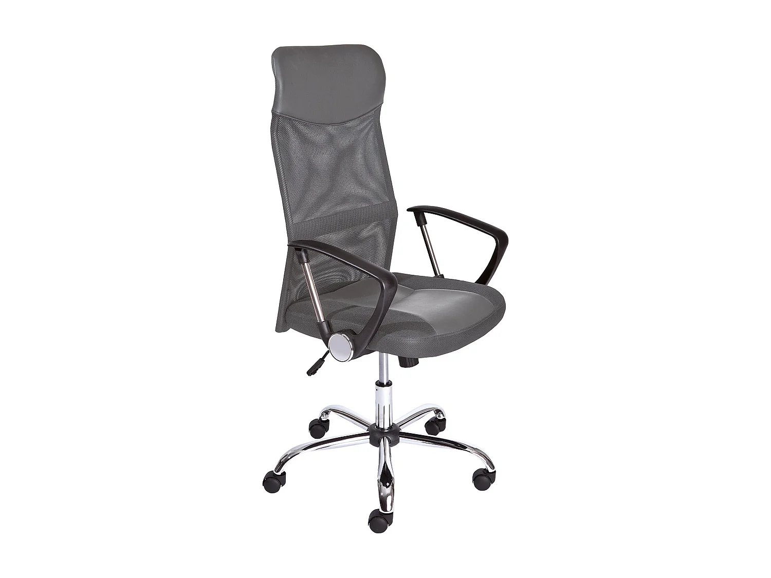 Fauteuil de bureau avec roulettes en simili-cuir coloris gris et pieds en métal chromé=