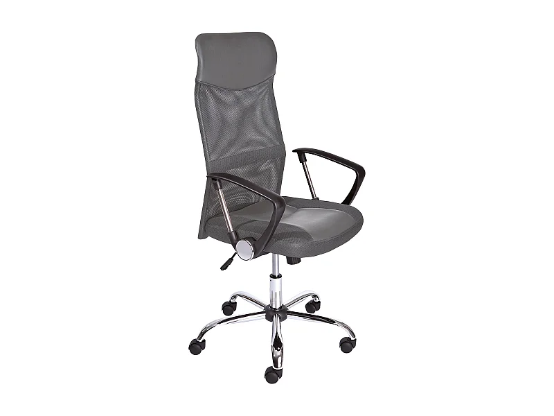 Fauteuil de bureau avec roulettes en simili-cuir coloris gris et pieds en métal chromé=