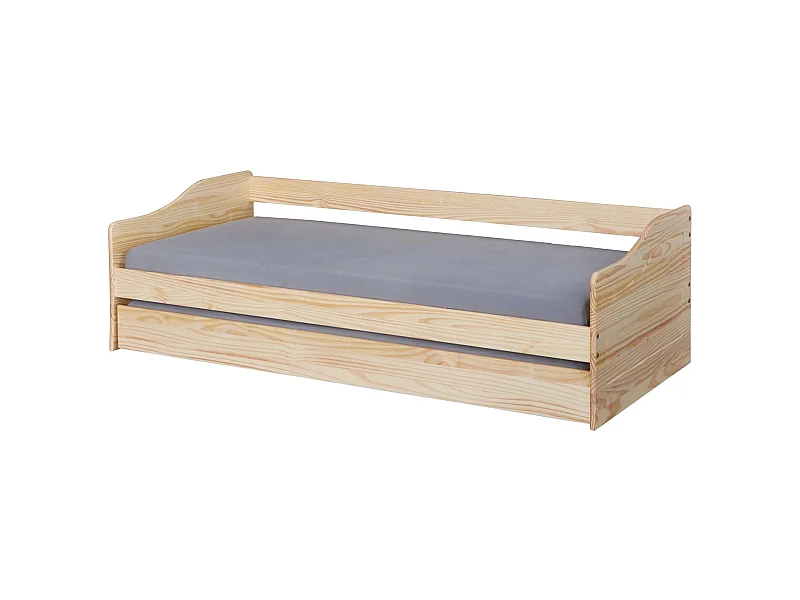 Lit Banquette 90x200 pin massif coloris vernis naturel - Longueur 207 x Profondeur 97 x Hauteur 62 cm