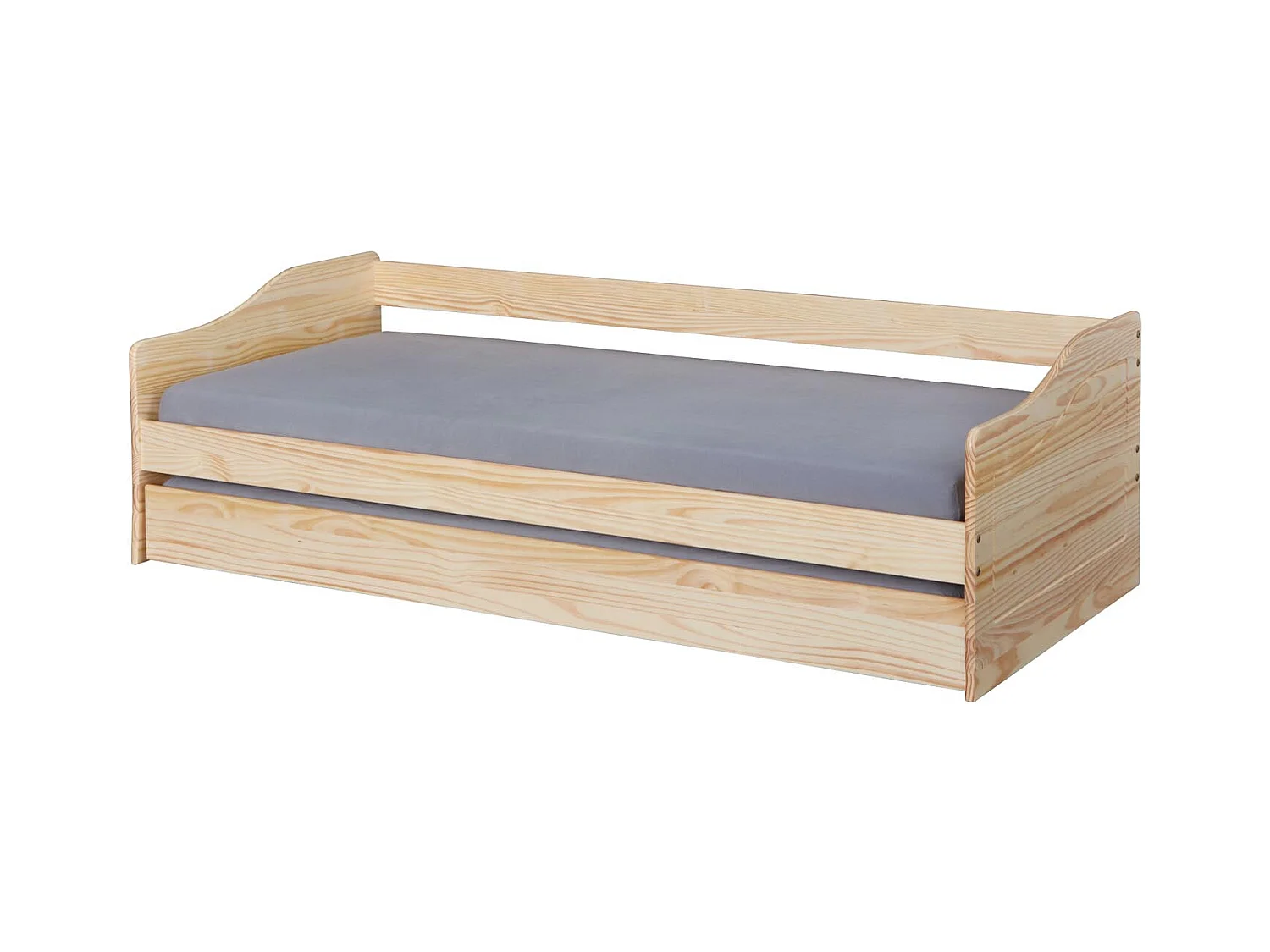 Lit Banquette 90x200 pin massif coloris vernis naturel - Longueur 207 x Profondeur 97 x Hauteur 62 cm