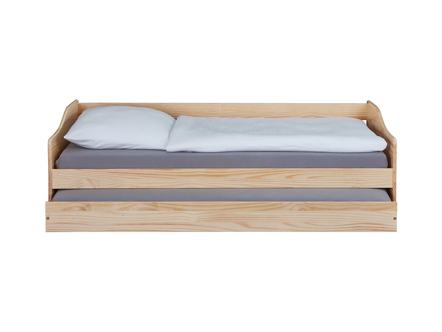 Lit Banquette 90x200 pin massif coloris vernis naturel - Longueur 207 x Profondeur 97 x Hauteur 62 cm