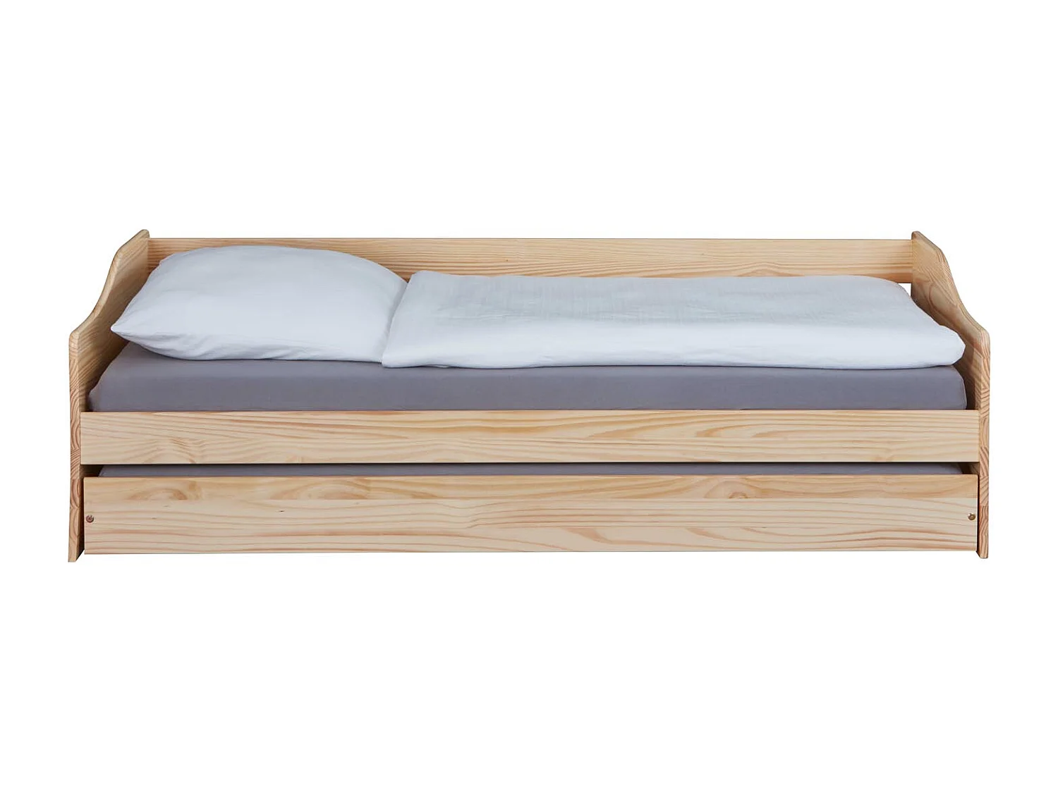 Lit Banquette 90x200 pin massif coloris vernis naturel - Longueur 207 x Profondeur 97 x Hauteur 62 cm