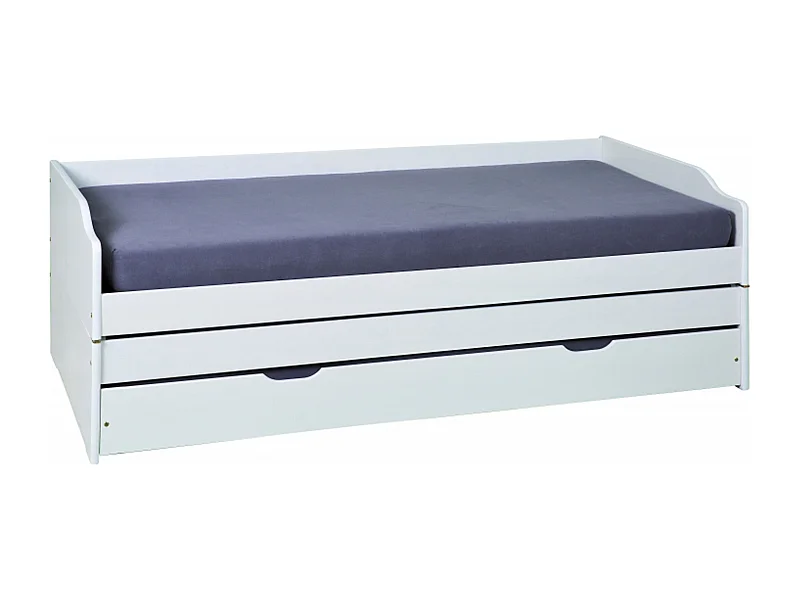 Lit banquette pour enfant en pin massif laqué blanc - Dim : L209 x l97 x H65 cm