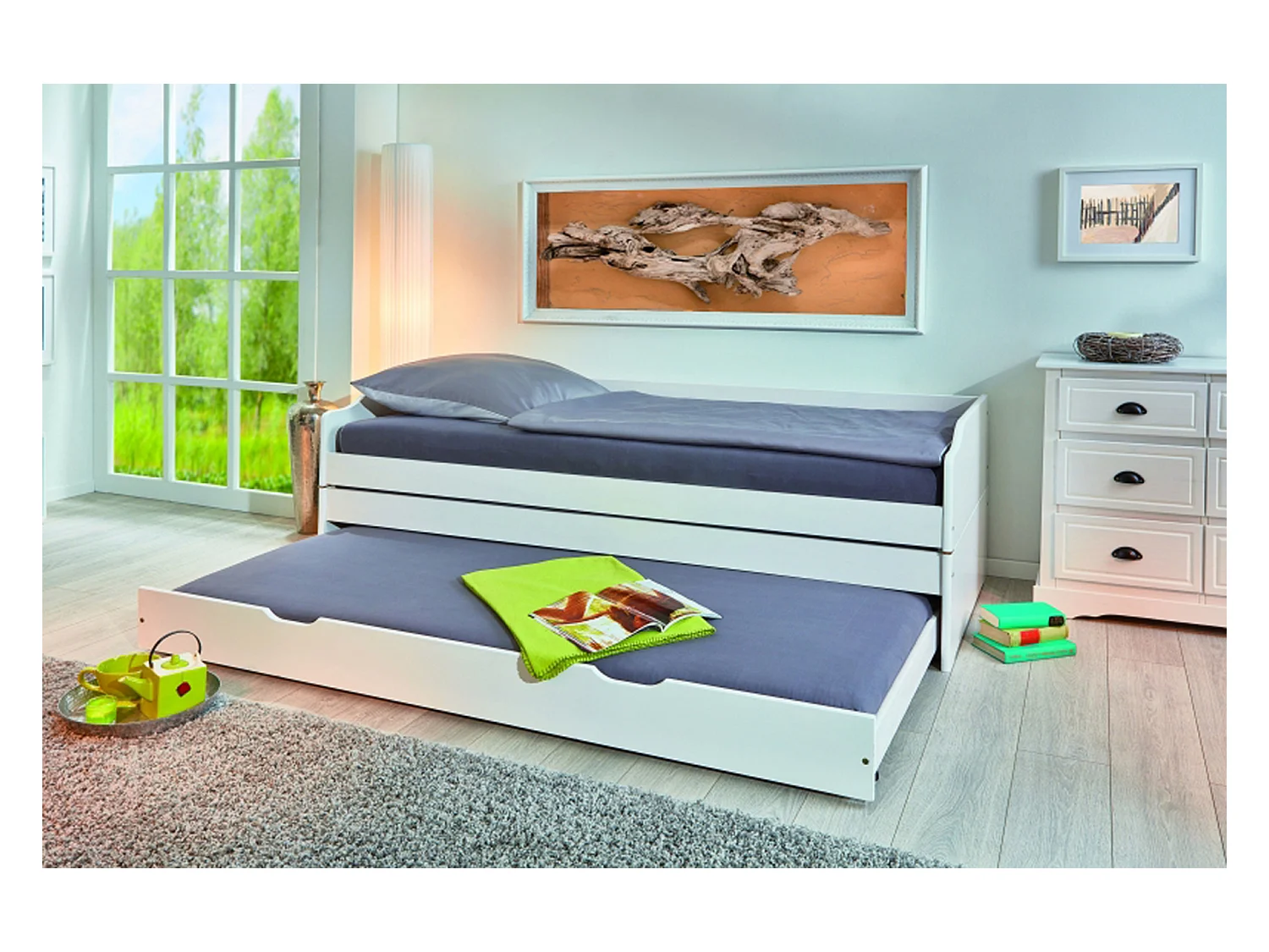 Lit banquette pour enfant en pin massif laqué blanc - Dim : L209 x l97 x H65 cm