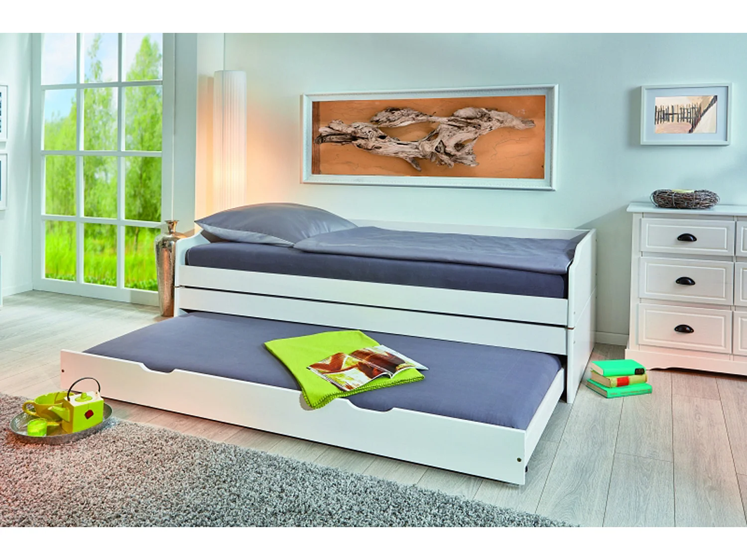 Lit banquette pour enfant en pin massif laqué blanc - Dim : L209 x l97 x H65 cm