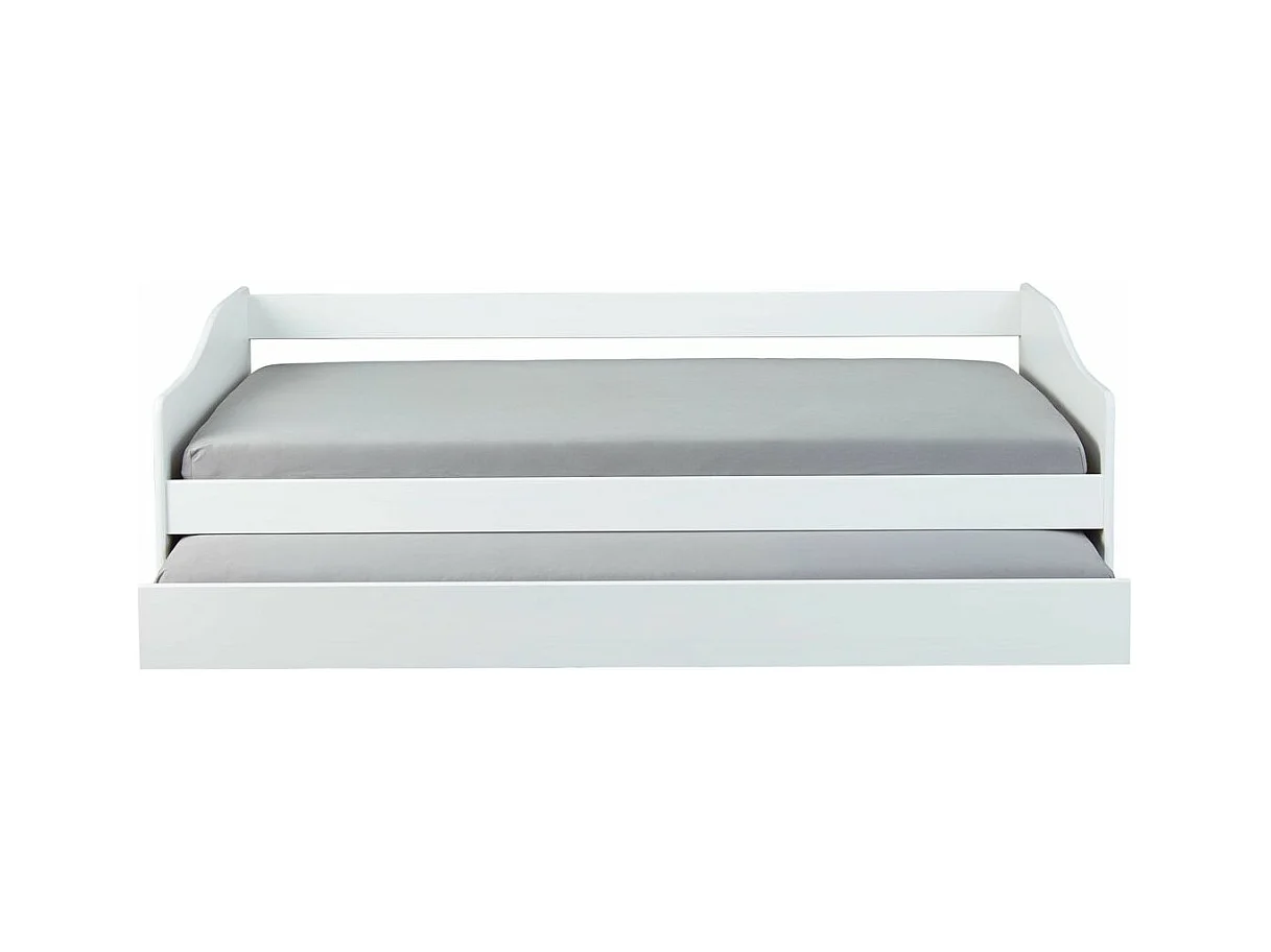 Lit Banquette 90x190 en pin massif coloris vernis blanc - Longueur 197 x Profondeur 97 x Hauteur 62 cm