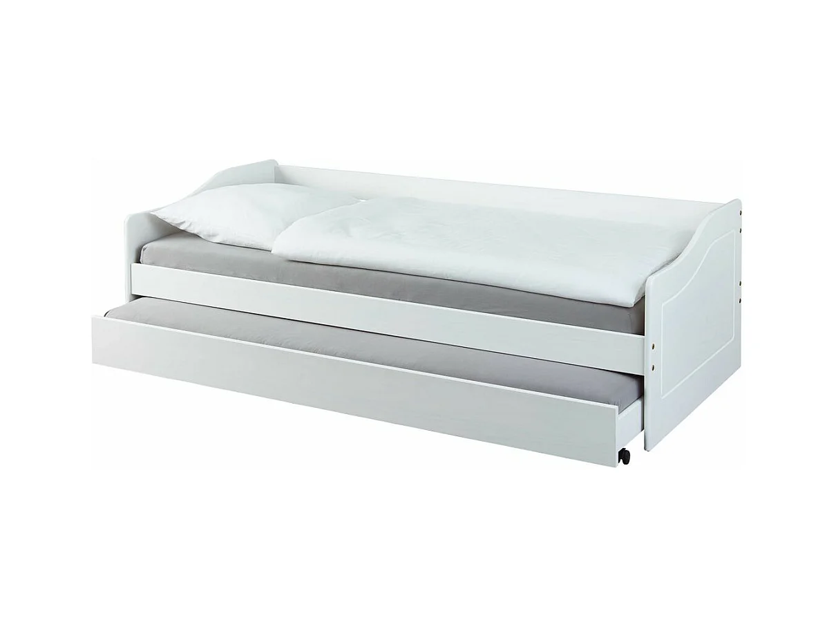 Lit Banquette 90x190 en pin massif coloris vernis blanc - Longueur 197 x Profondeur 97 x Hauteur 62 cm