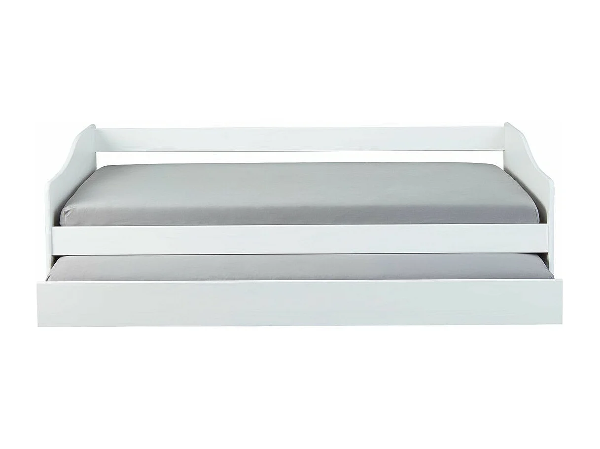 Lit Banquette 90x190 en pin massif coloris vernis blanc - Longueur 197 x Profondeur 97 x Hauteur 62 cm