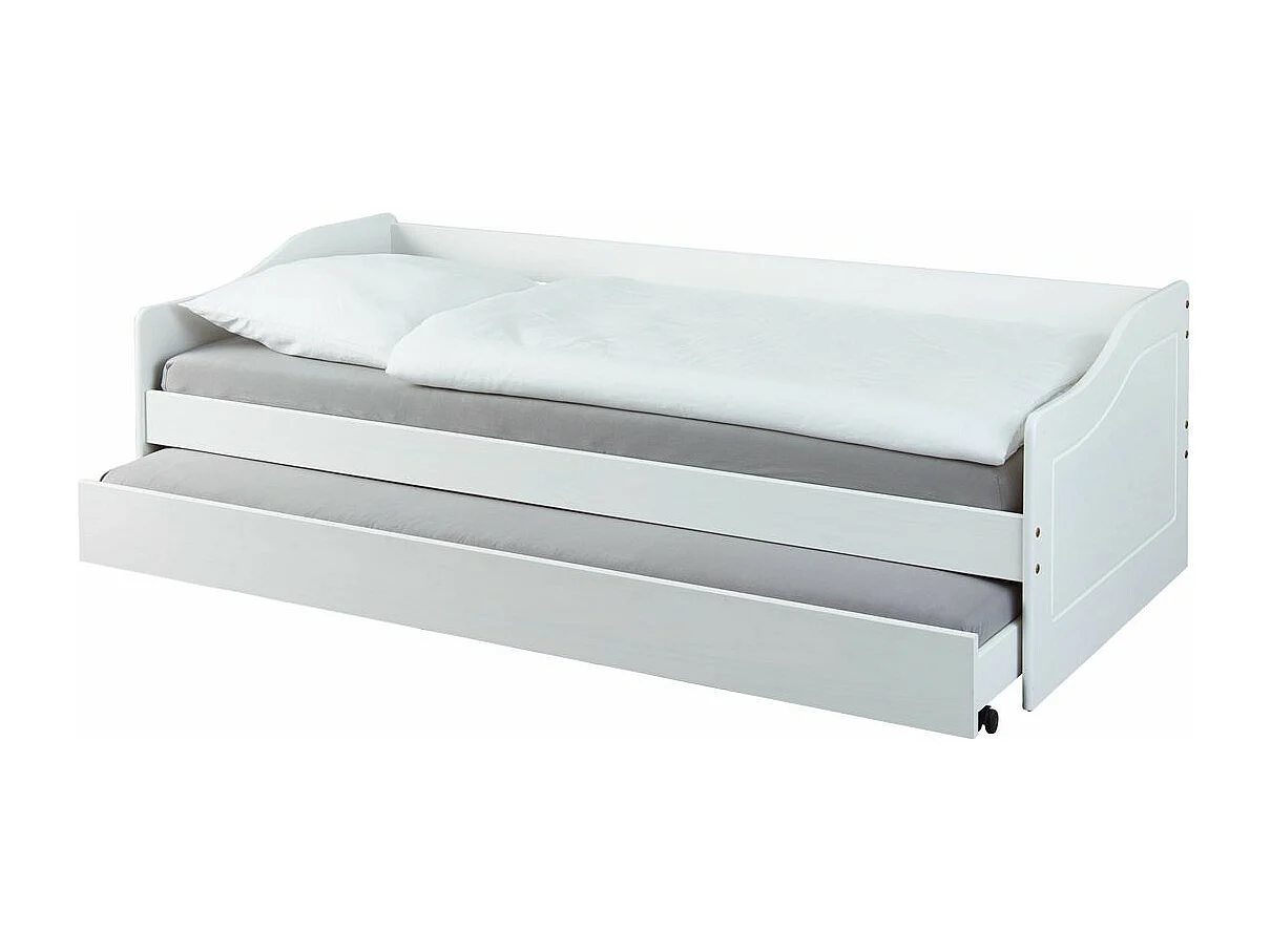 Lit Banquette 90x190 en pin massif coloris vernis blanc - Longueur 197 x Profondeur 97 x Hauteur 62 cm