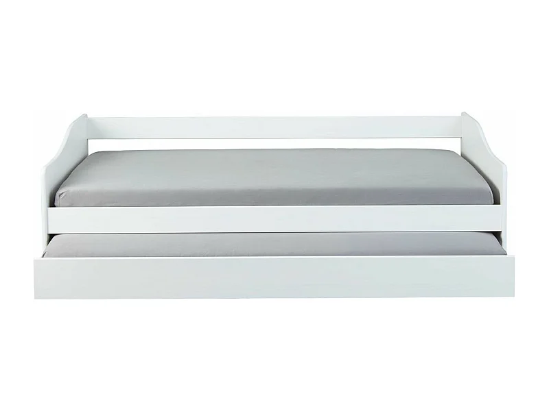 Lit Banquette 90x190 en pin massif coloris vernis blanc - Longueur 197 x Profondeur 97 x Hauteur 62 cm