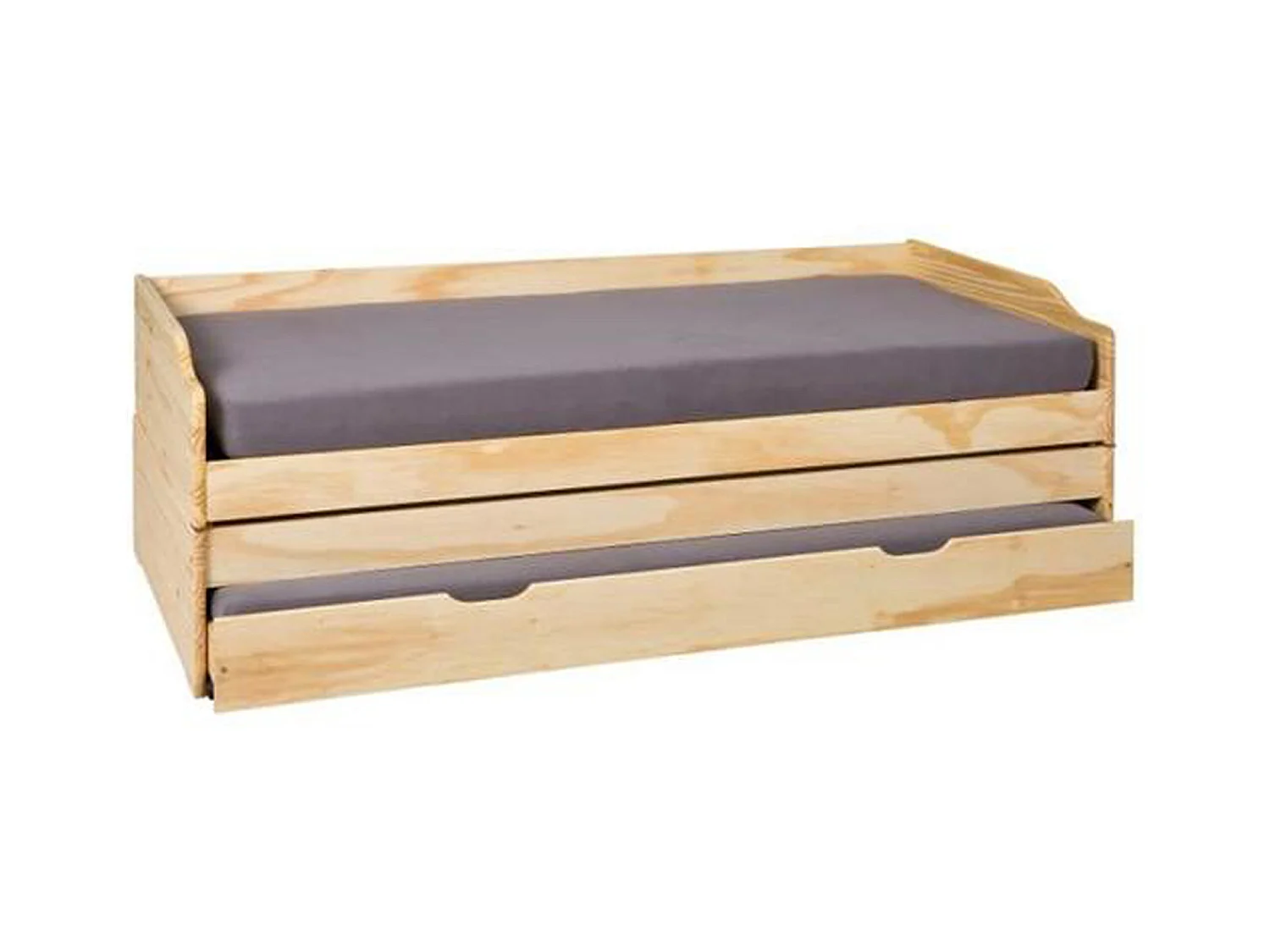 Lit banquette en bois massif coloris naturel - Dim : 97 x 209 x 65 cm