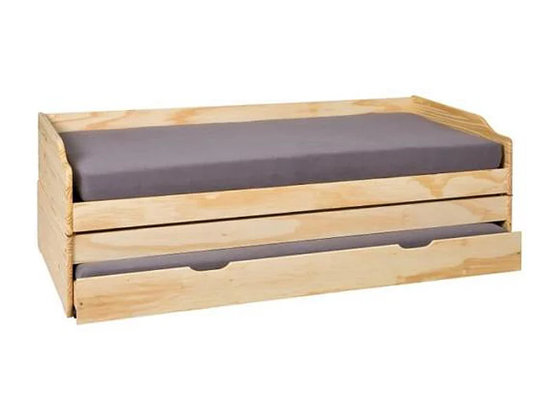 Lit banquette en bois massif coloris naturel - Dim : 97 x 209 x 65 cm