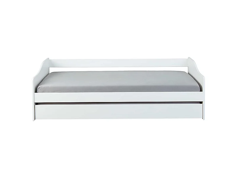 Lit Banquette 90x200 en pin massif coloris vernis blanc - Longueur 207 x Profondeur 96,5 x Hauteur 62 cm