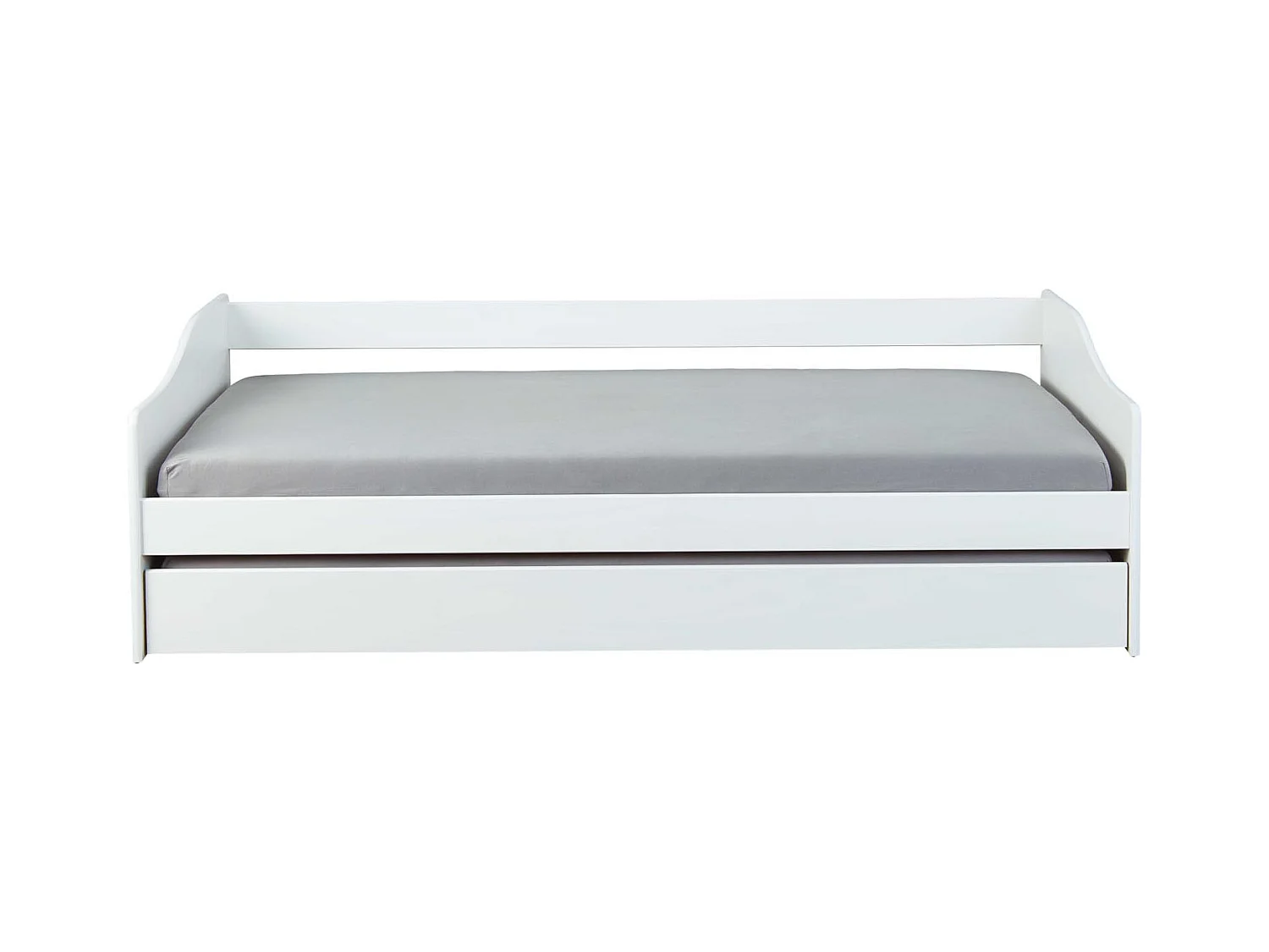 Lit Banquette 90x200 en pin massif coloris vernis blanc - Longueur 207 x Profondeur 96,5 x Hauteur 62 cm