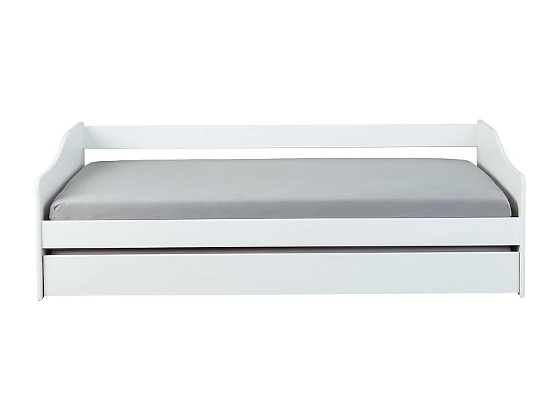 Lit Banquette 90x200 en pin massif coloris vernis blanc - Longueur 207 x Profondeur 96,5 x Hauteur 62 cm