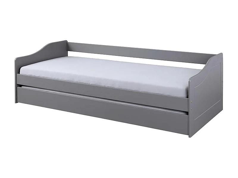 Lit Banquette 90x200  en pin massif coloris vernis gris - Longueur 207 x Profondeur 96,5 x Hauteur 62 cm