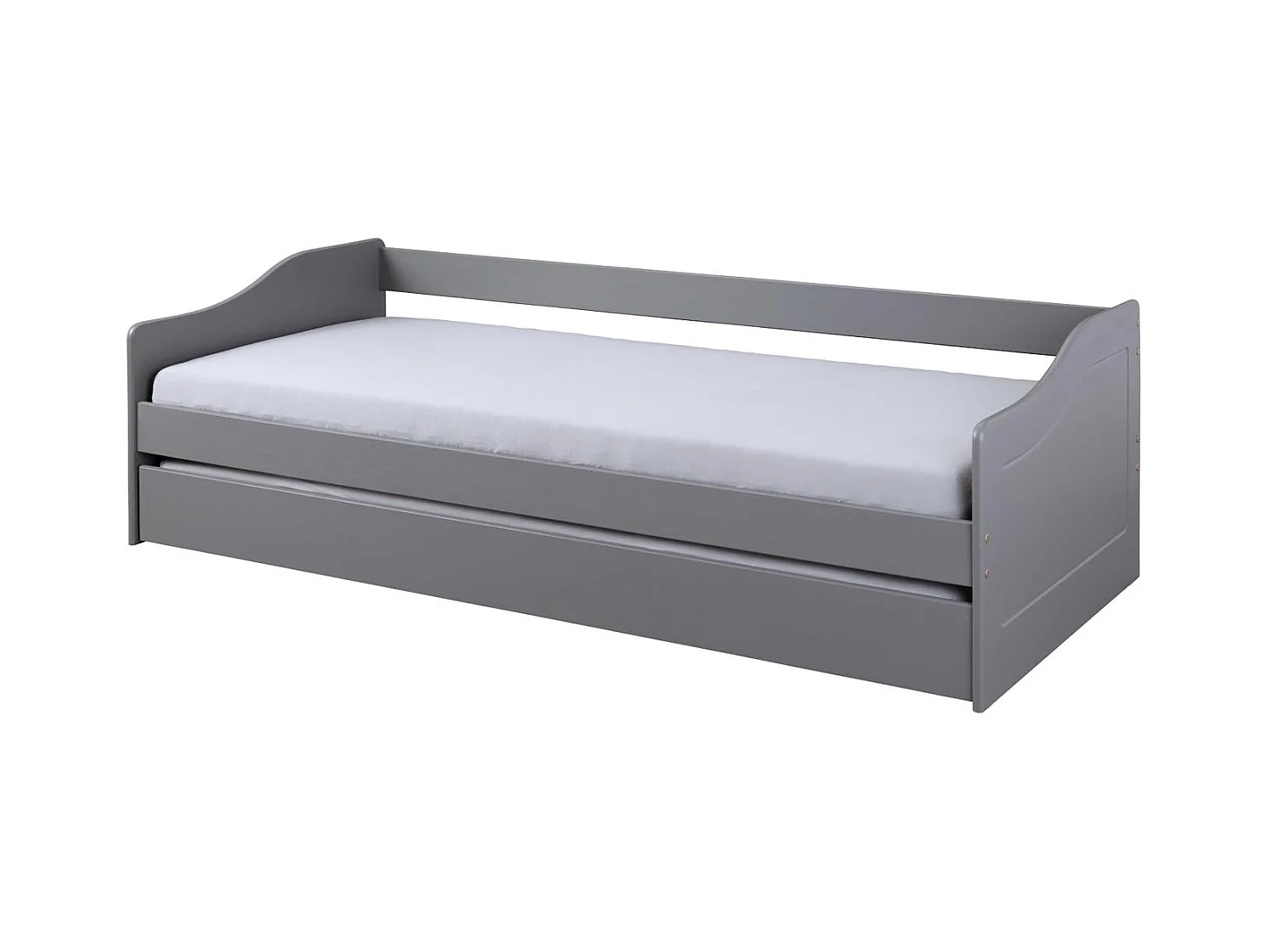 Lit Banquette 90x200  en pin massif coloris vernis gris - Longueur 207 x Profondeur 96,5 x Hauteur 62 cm