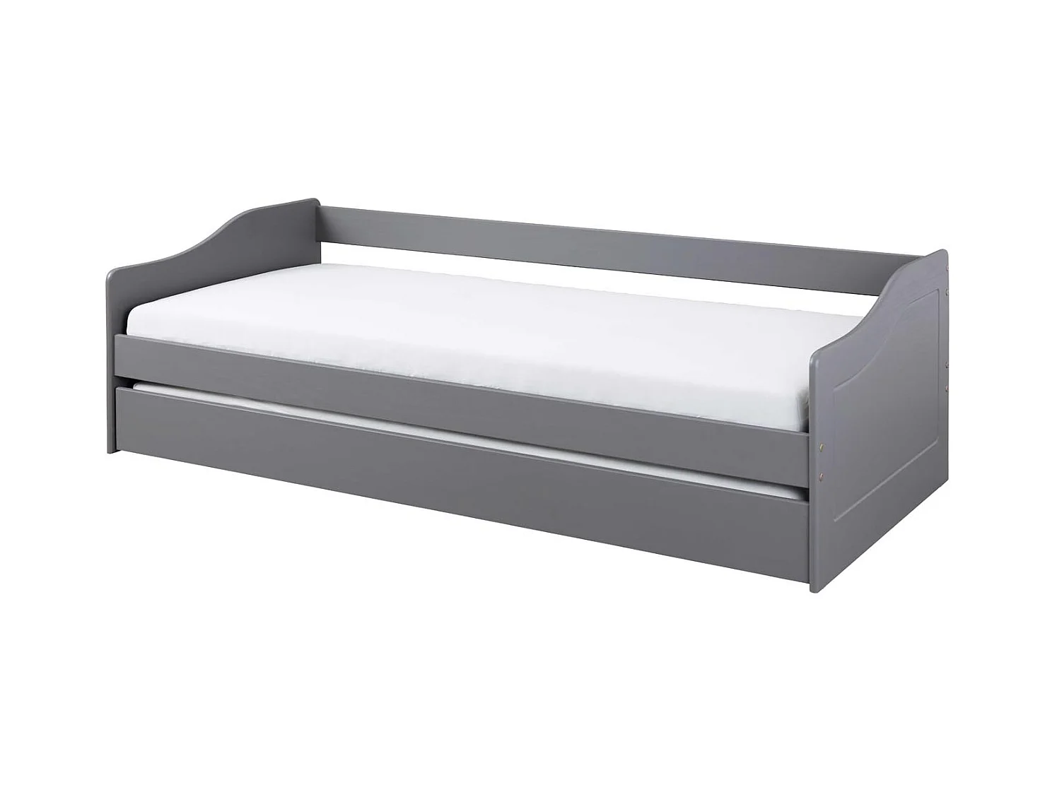 Lit Banquette 90x200  en pin massif coloris vernis gris - Longueur 207 x Profondeur 96,5 x Hauteur 62 cm