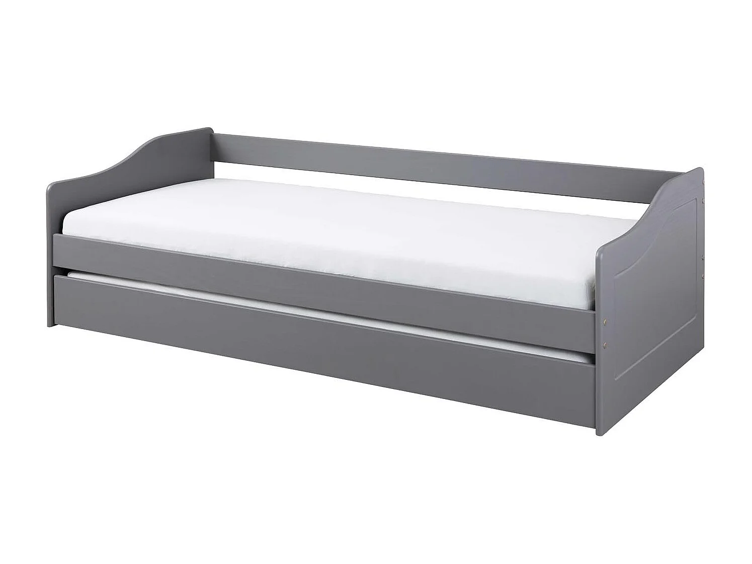 Lit Banquette 90x200  en pin massif coloris vernis gris - Longueur 207 x Profondeur 96,5 x Hauteur 62 cm