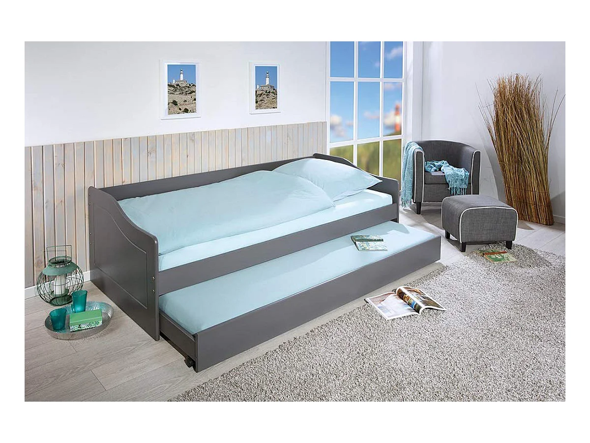 Lit banquette enfant en pin massif coloris gris - 90 x 200 cm