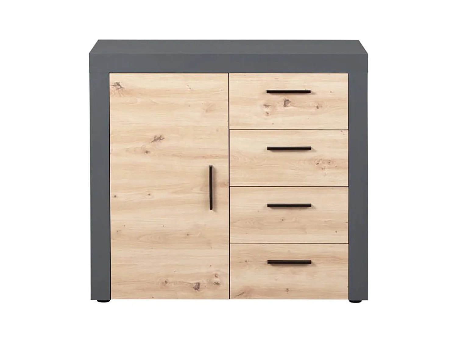 Commode meuble de rangement coloris chêne artisan / anthracite - Hauteur 86 x Longueur 94 x Profondeur 40 cm