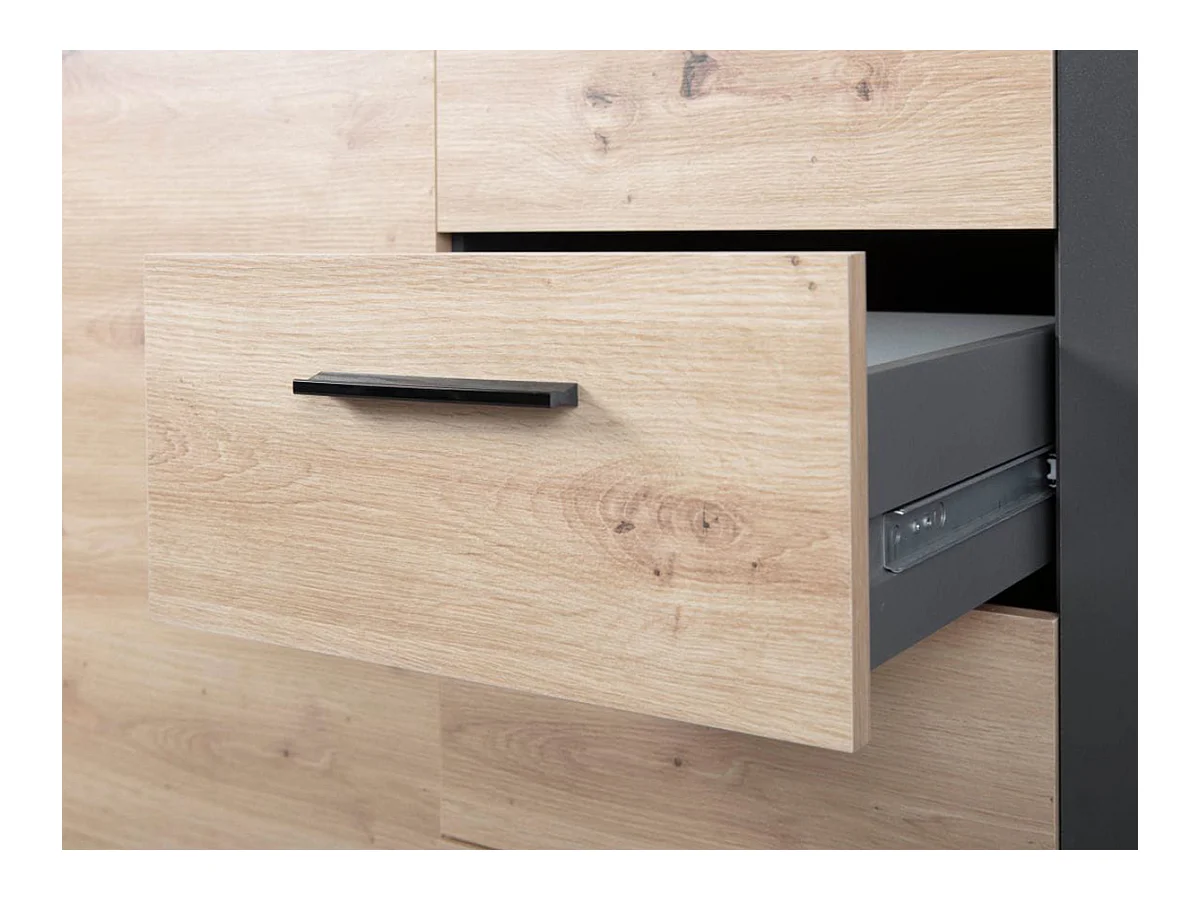 Commode meuble de rangement coloris chêne artisan / anthracite - Hauteur 86 x Longueur 94 x Profondeur 40 cm