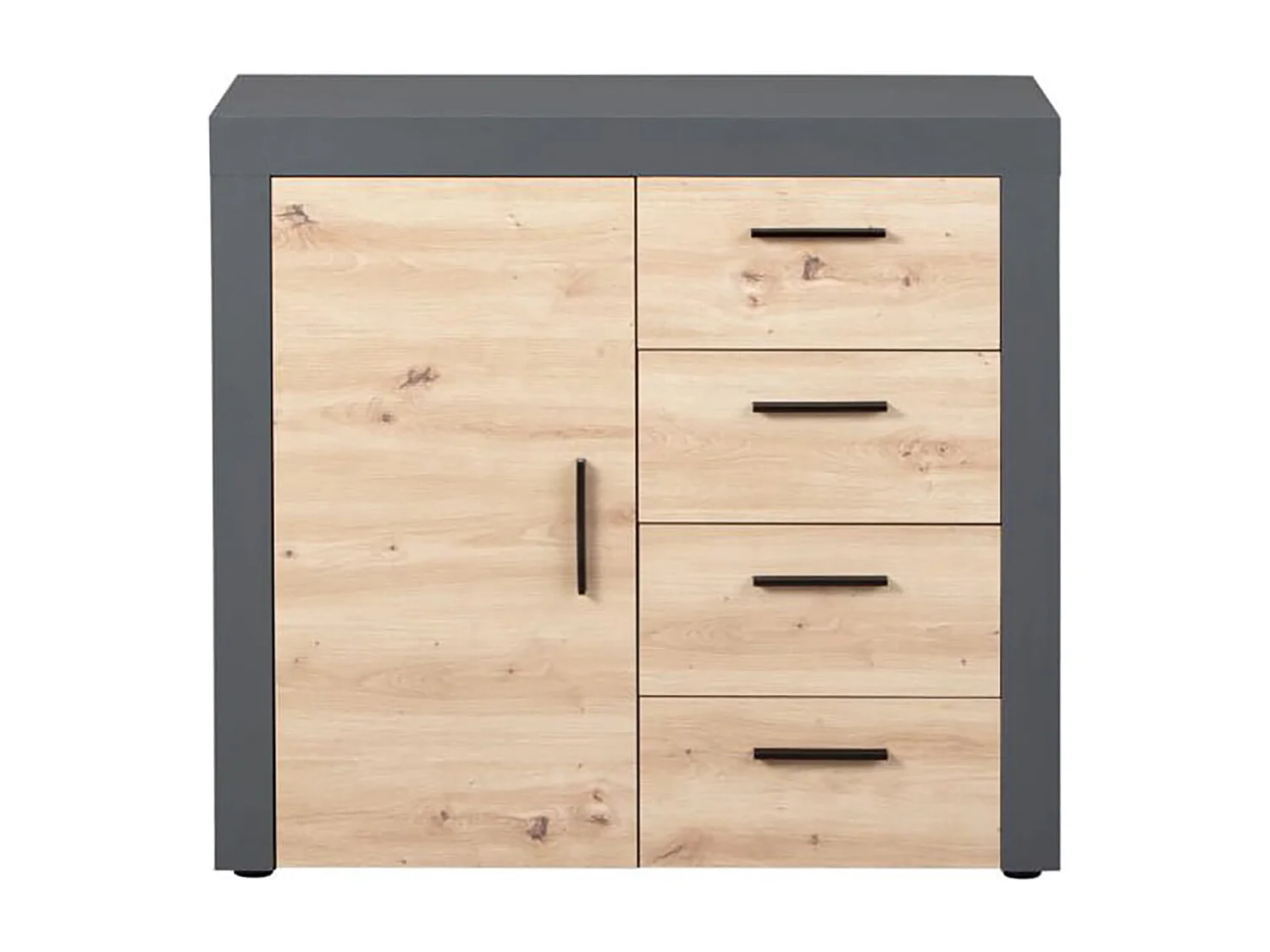 Commode meuble de rangement coloris chêne artisan / anthracite - Hauteur 86 x Longueur 94 x Profondeur 40 cm