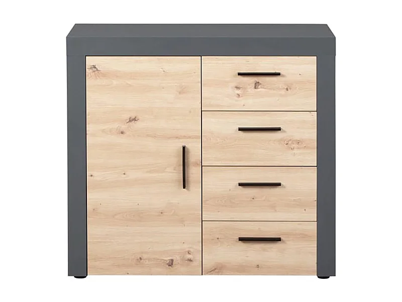 Commode meuble de rangement coloris chêne artisan / anthracite - Hauteur 86 x Longueur 94 x Profondeur 40 cm