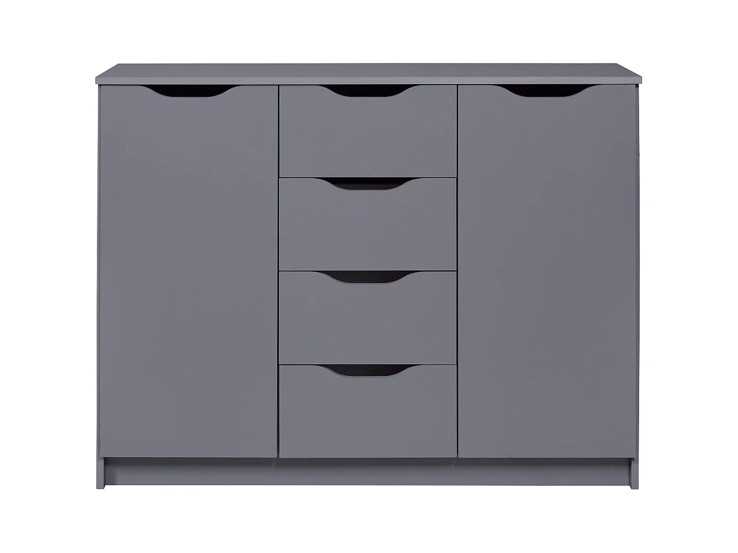Commode meuble de rangement en bois de 2 portes et 4 tiroirs coloris gris graphite - longueur 122 x profondeur 40 x hauteur 92 cm