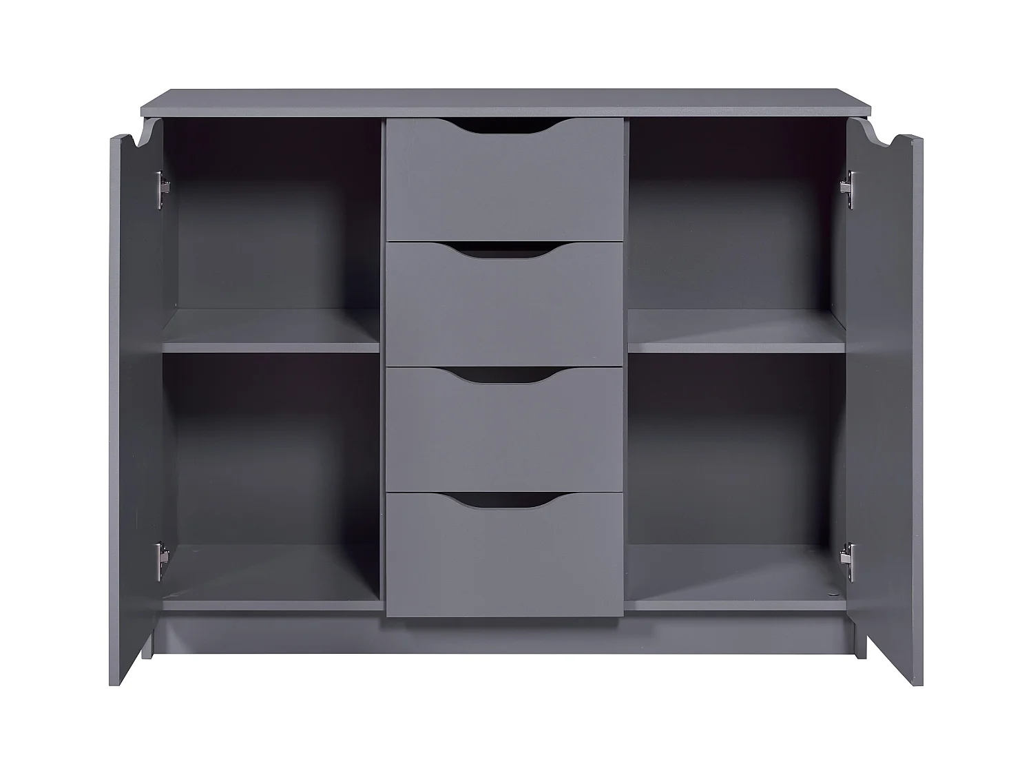 Commode meuble de rangement en bois de 2 portes et 4 tiroirs coloris gris graphite - longueur 122 x profondeur 40 x hauteur 92 cm