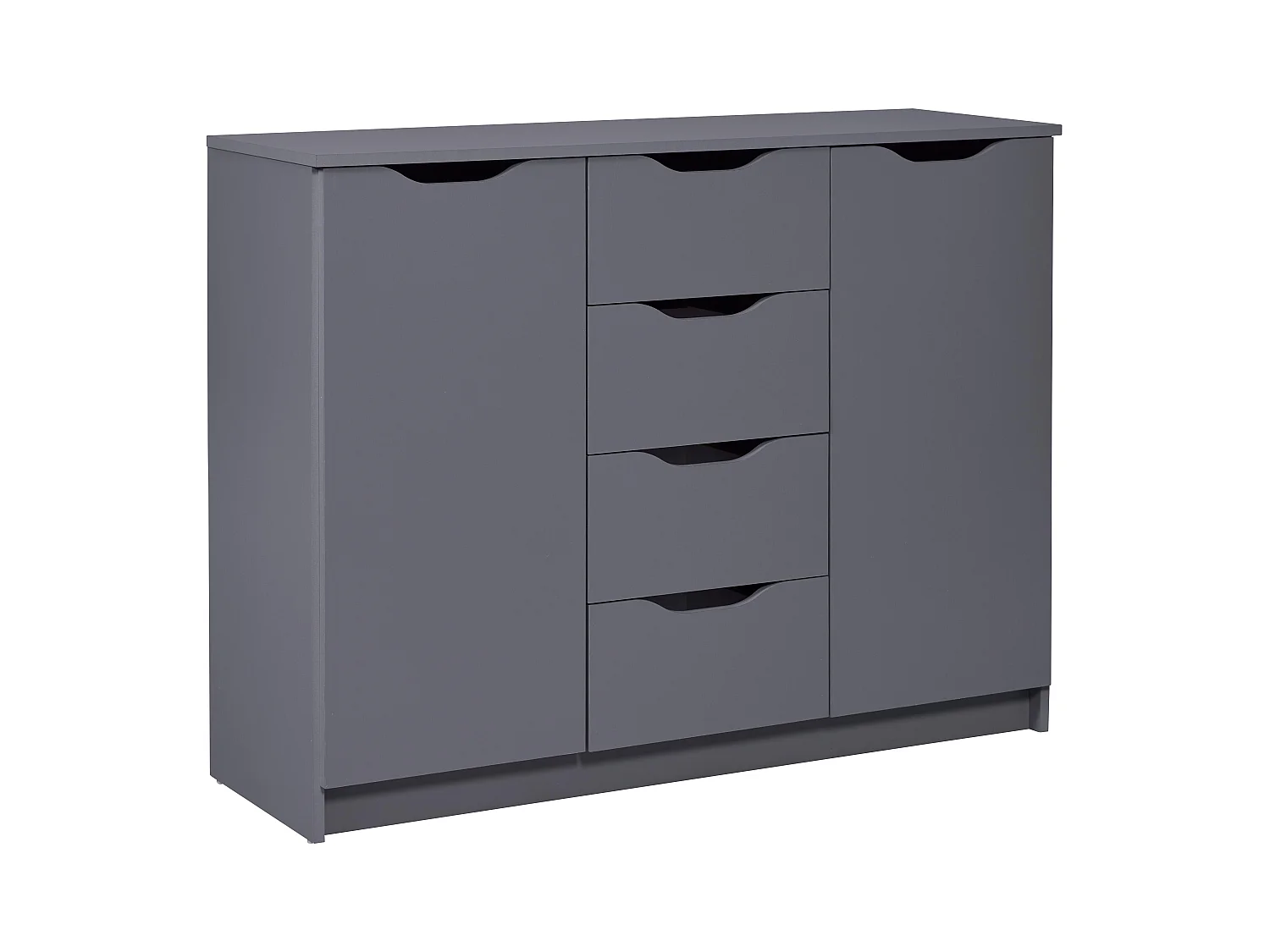 Commode meuble de rangement en bois de 2 portes et 4 tiroirs coloris gris graphite - longueur 122 x profondeur 40 x hauteur 92 cm