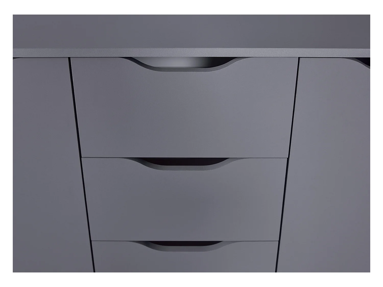 Commode meuble de rangement en bois de 2 portes et 4 tiroirs coloris gris graphite - longueur 122 x profondeur 40 x hauteur 92 cm