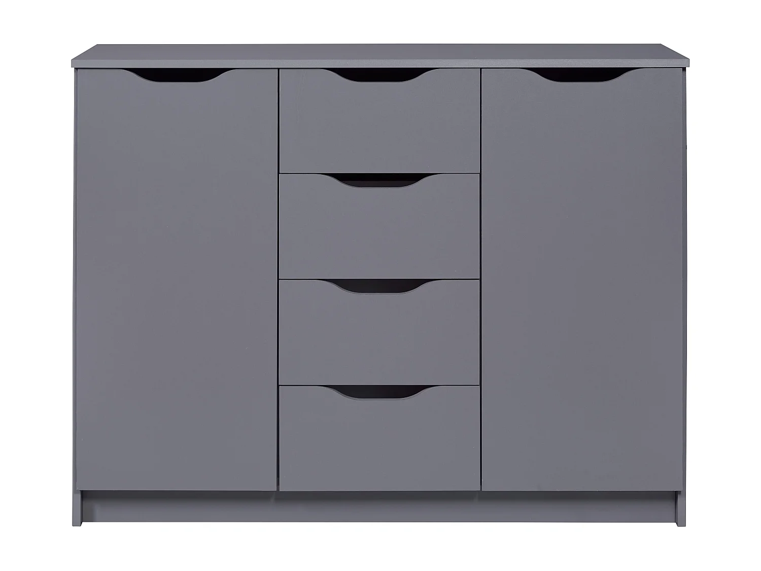 Commode meuble de rangement en bois de 2 portes et 4 tiroirs coloris gris graphite - longueur 122 x profondeur 40 x hauteur 92 cm