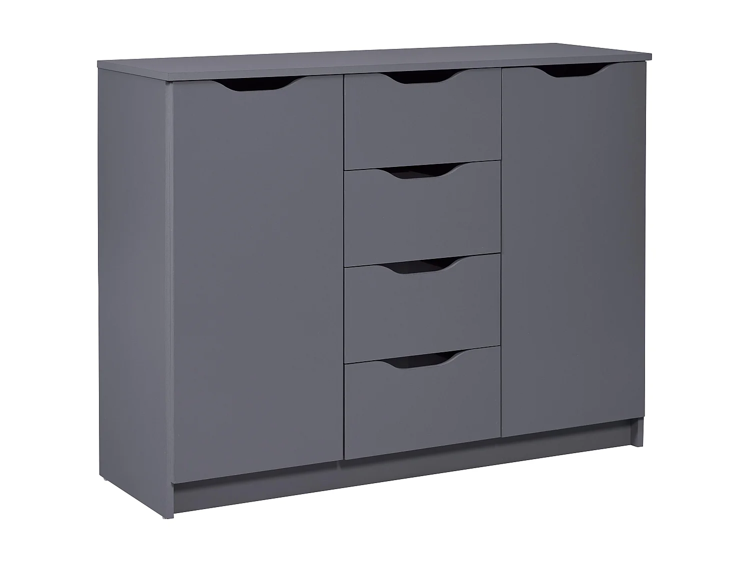 Commode meuble de rangement en bois de 2 portes et 4 tiroirs coloris gris graphite - longueur 122 x profondeur 40 x hauteur 92 cm