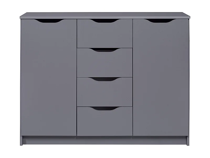 Commode meuble de rangement en bois de 2 portes et 4 tiroirs coloris gris graphite - longueur 122 x profondeur 40 x hauteur 92 cm