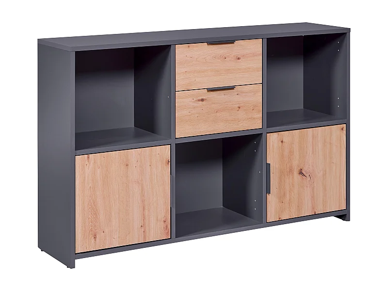 Commode meuble de rangement en bois coloris chêne Artisan /anthracite - longueur 120 x profondeur 30 x hauteur 77 cm