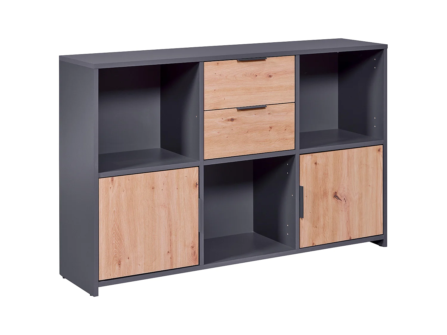 Commode meuble de rangement en bois coloris chêne Artisan /anthracite - longueur 120 x profondeur 30 x hauteur 77 cm