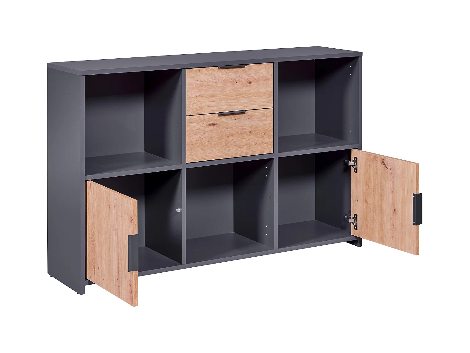 Commode meuble de rangement en bois coloris chêne Artisan /anthracite - longueur 120 x profondeur 30 x hauteur 77 cm